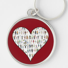 NYC New York City Red Heart People Keychain Rund Silverfärgad Nyckelring