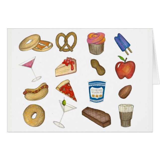 NYC New York Foodie Pizza Bagel Pretzel Cheesecake Hälsningskort (Framsidan Horizontal)