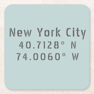 NYC New York Latitude Longitud Underlägg Papper Kvadrat