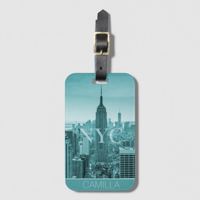 NYC New York Manhattan Empire state skyline anpass Bagagebricka (Framsida vertikal)