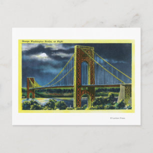 NYC, New YorkGeorge Washington Bridge på natten Vykort