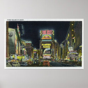NYC, New YorkView of Times Square vid Nattnummer 2 Poster