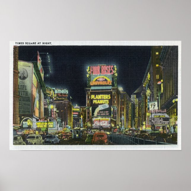 NYC, New YorkView of Times Square vid Nattnummer 2 Poster (Framsidan)
