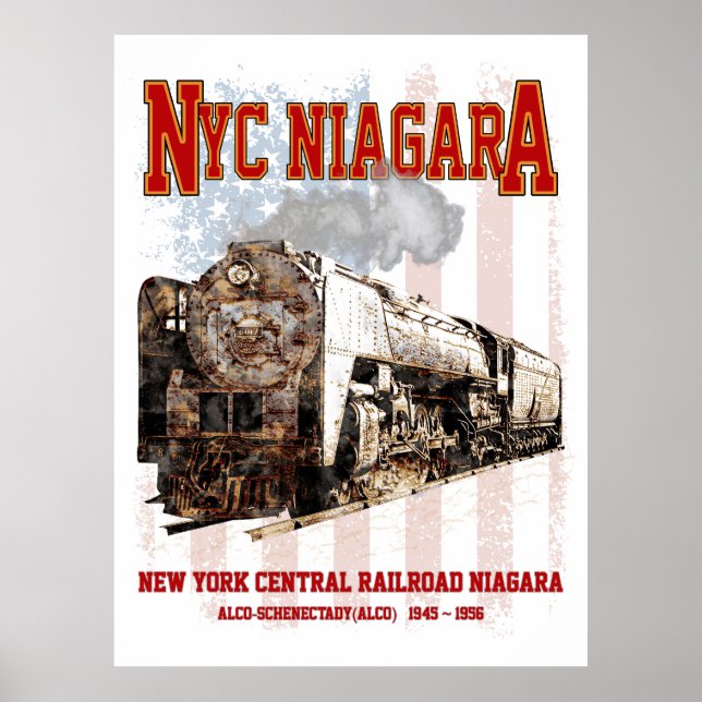NYC Niagara ånglok med amerikansk flagga Poster (Framsidan)