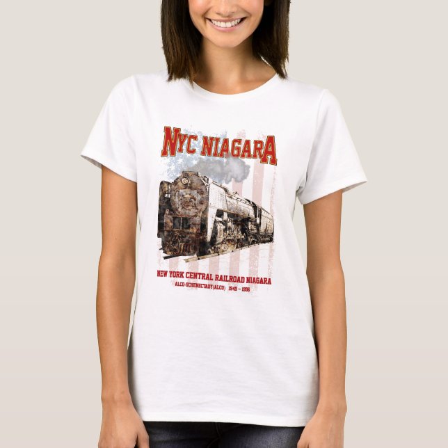 NYC Niagara Steam Locomotive med American flagga T Shirt (Framsida)