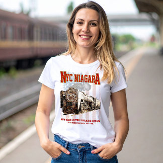 NYC Niagara Steam Locomotive med American flagga T Shirt