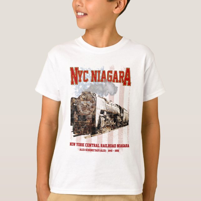 NYC Niagara Steam Locomotive med American flagga T Shirt (Framsida)