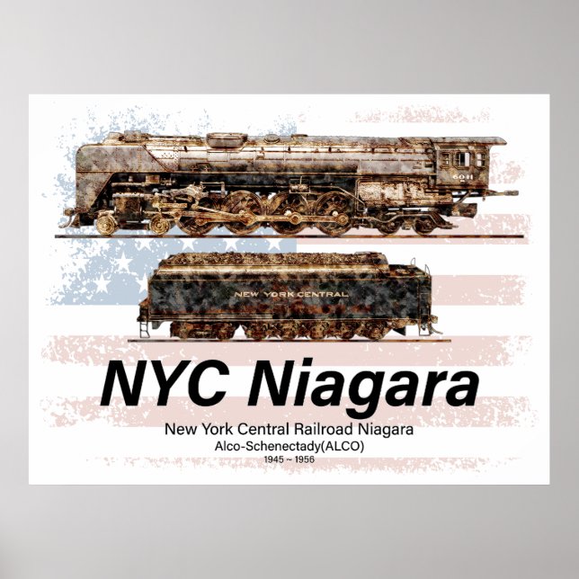 NYC Niagara Steam Locomotive Profile American flag Poster (Framsidan)
