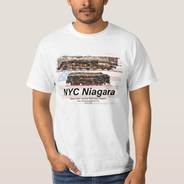 NYC Niagara Steam Locomotive Profile American flag T Shirt (Framsida)