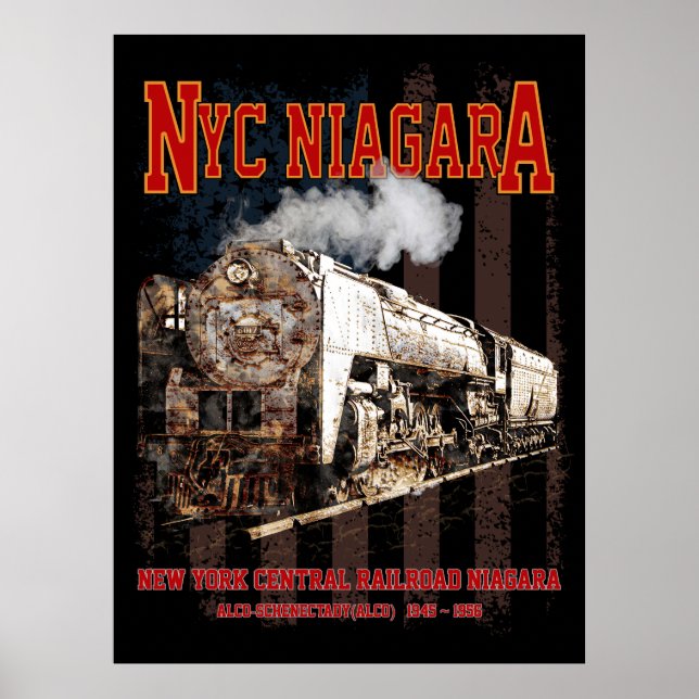 NYC Niagara Steam Locomotive with American flag Poster (Framsidan)