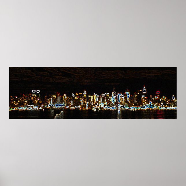 NYC Night Neon Skyline Poster (Framsidan)