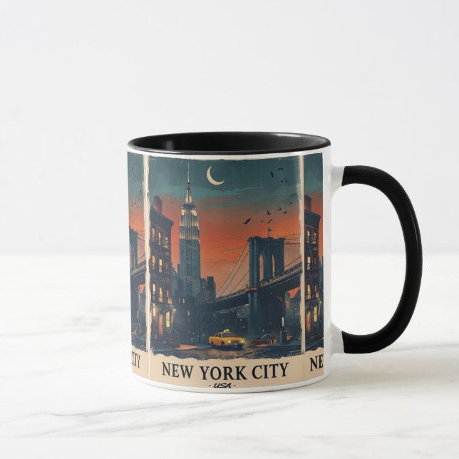 NYC Night Skyline Coffee Mug New York City Art Cup Mugg (Höger)