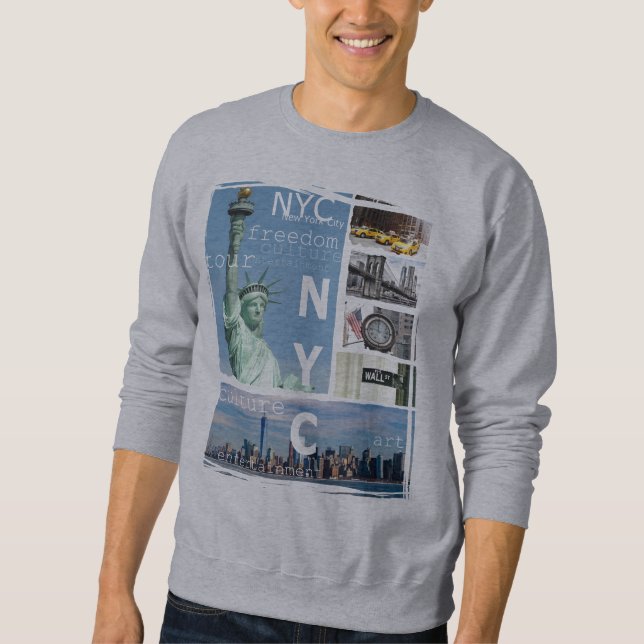 Nyc Ny New York City Frihetsstatyn Manhattan Lång Ärmad Tröja (Framsida)