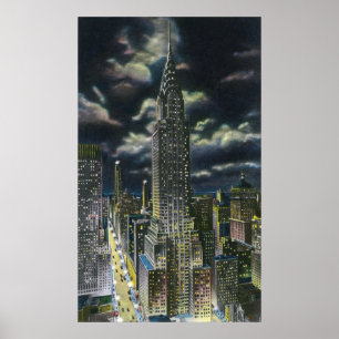 NYC ny YorkChrysler byggnad på natten nr. 1 Poster