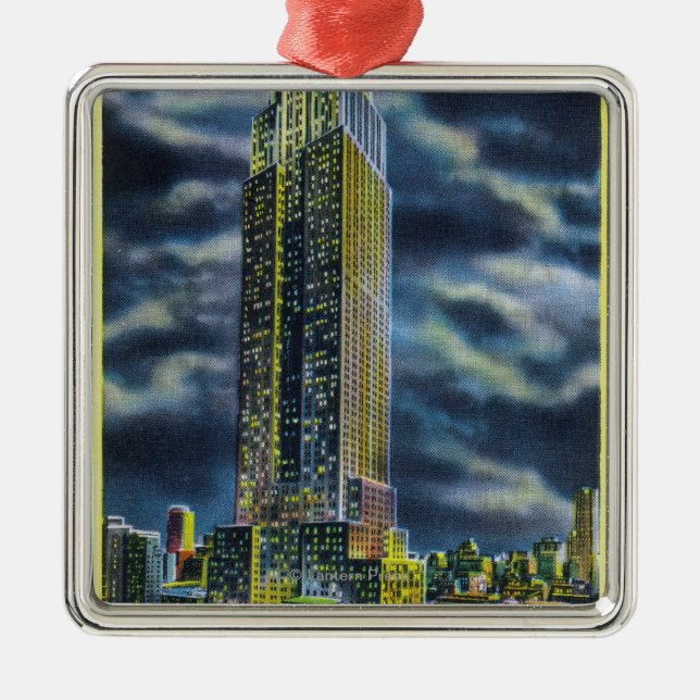 NYC ny YorkEmpire statlig byggnad på natten Julgransprydnad Metall (Framsidan)