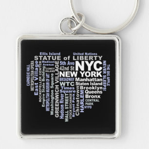 NYC-nyckelkedja Fyrkantig Silverfärgad Nyckelring