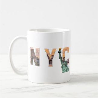 NYC Ord Art med Frihetsgudinnan Skyline Mugg