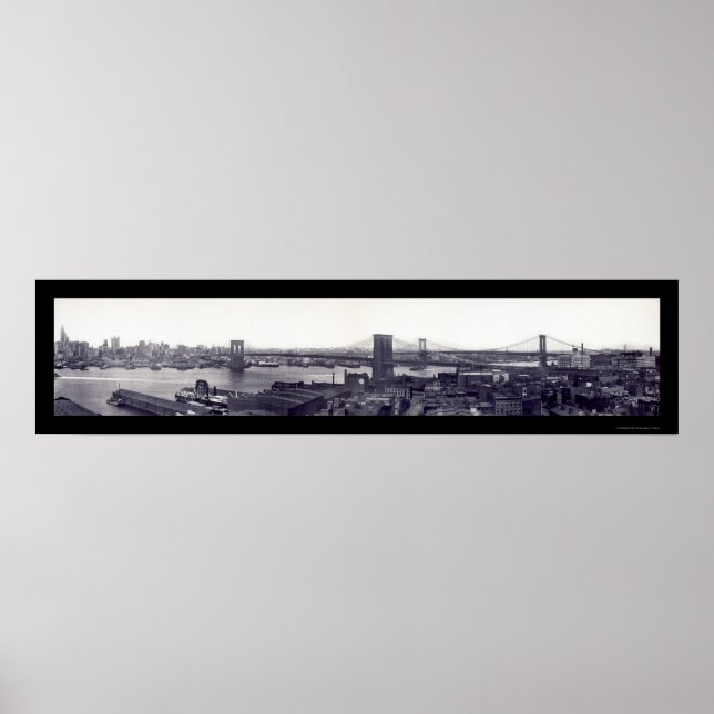 NYC Öster River Bridges Photo 1909 Poster (Framsidan)