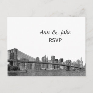 NYC Panorama Bklyn Bridge Etched #2H RSVP Inbjudan Vykort