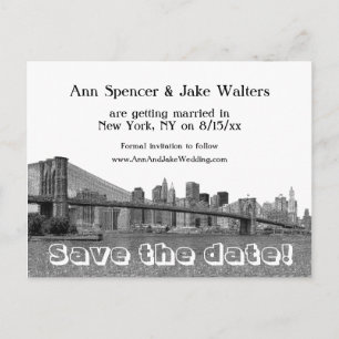 NYC Panorama Bklyn Bridge Etched Save the Date #2 Meddelande Vykort