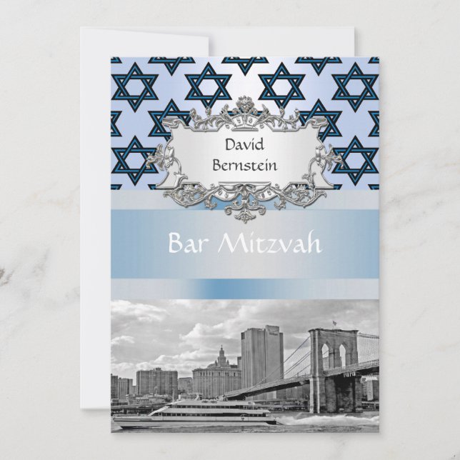 NYC Panorama Brooklyn Bridge Bar Mitzvah #2 Inbjudningar (Framsida)