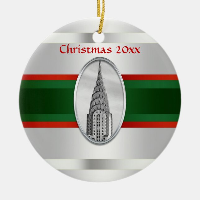 NYC Panorama: Chrysler Building Jul #3W Julgransprydnad Keramik (Framsidan)