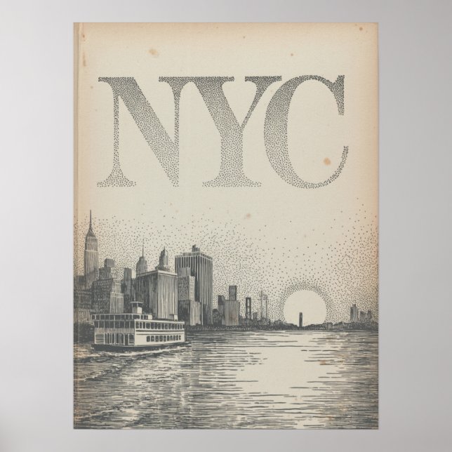 NYC Panorama Färja Vy Med Empire State Building Poster (Framsidan)