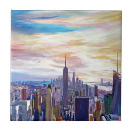 NYC-panorama med Chrysler och empire state Kakelplatta