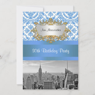 NYC Panorama SV D4 Damask Födelsedagsfest V Inbjudningar