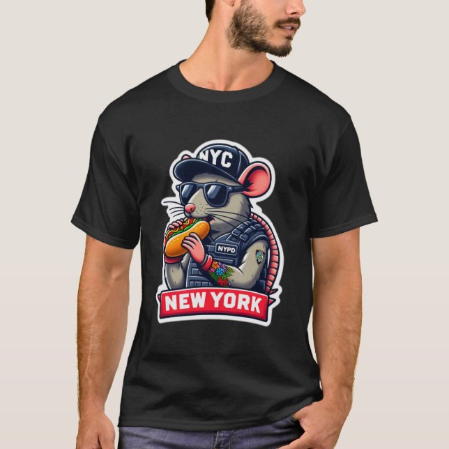 NYC RÅTTA ÄT EN HETT HUND 2 T SHIRT (Framsida)