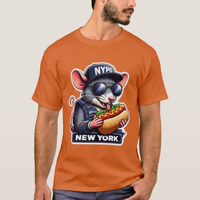 NYC RÅTTA ÄT EN HETT HUND 9 T SHIRT (Framsida)