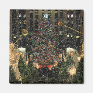 NYC Rockefeller Center Julafton Träd Falling Snö Magnet
