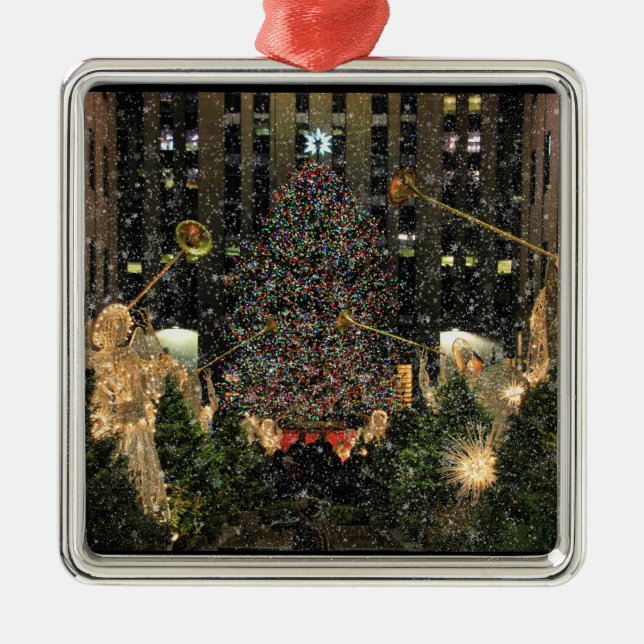 NYC Rockefeller Center Julgran Fallande Snö Julgransprydnad Metall (Framsidan)
