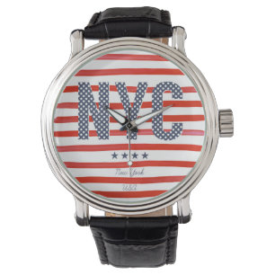 NYC röd, vit- & blåttdesign Armbandsur