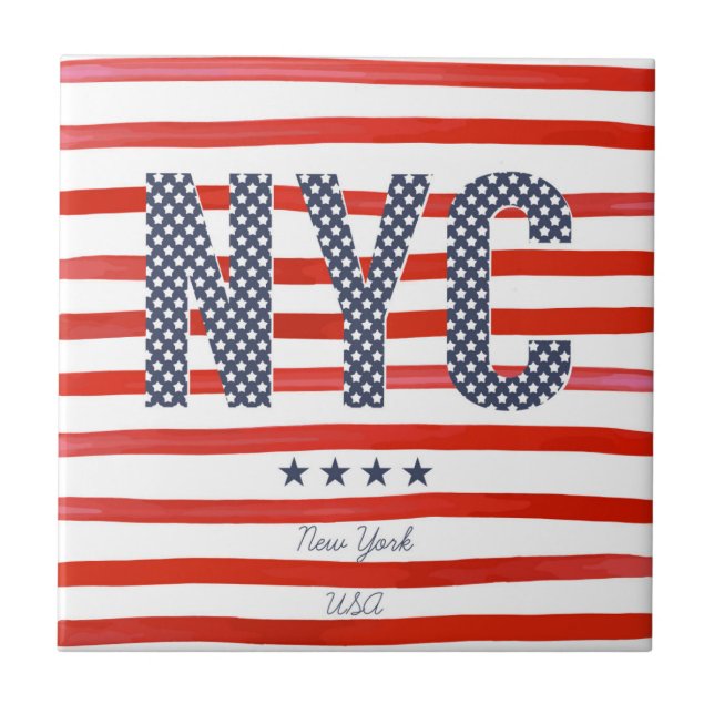 NYC | röd, vit- & blåttdesign Kakelplatta (Framsidan)