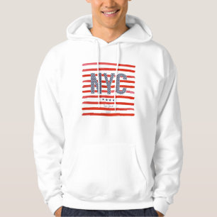 NYC röd, vit- & blåttdesign Sweatshirt Med Luva