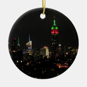 NYC:s Panorama: Emp St-byggnaden i julfärger Julgransprydnad Keramik
