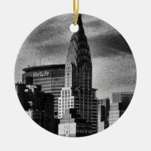 NYC:s skyline: Chrysler Building, Met Life SV Julgransprydnad Keramik