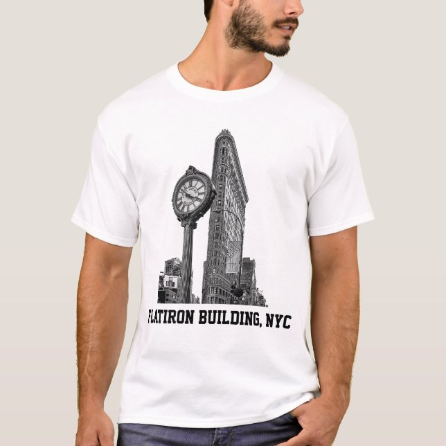 NYC:s skyline: Flatiron Building & klocka Tee Shirt (Framsida)