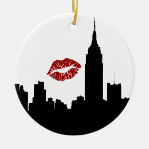 NYC Silhuett av Skyline, Empire St Bldg #1 Kyss Julgransprydnad Keramik