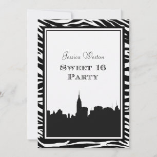 NYC Siluett av Skyline #2 Zebra Sweet 16 Inbjudningar