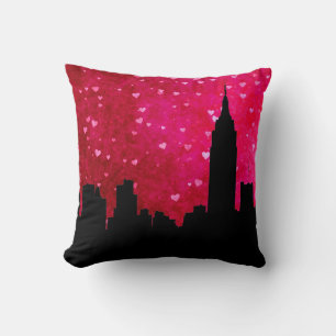 NYC Siluett av Skyline, ESB #1 Rosa Rött Hjärta Kudde