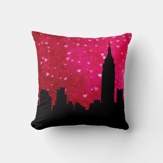 NYC Siluett av Skyline, ESB #1 Rosa Rött Hjärta Kudde (Framsida)