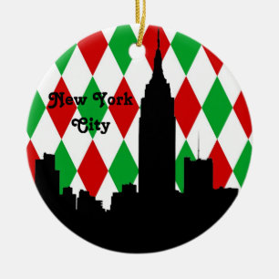 NYC Siluett ESB Röd Grön Harlekin Jul Julgransprydnad Keramik