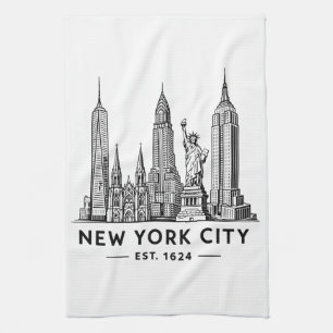 NYC Siluett Illustration med Frihetsgudinnan Kökshandduk