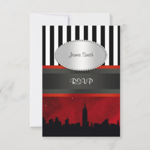 NYC Siluett Röd Himmel Svart Vit Rand RSVP OSA Kort