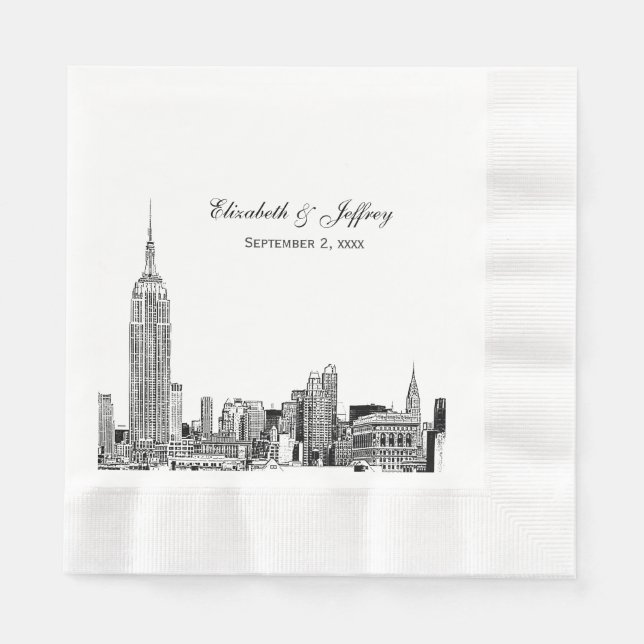 NYC Skyline 01 Etchd DIY BG Color Bröllop Pappersservett (Framsidan)