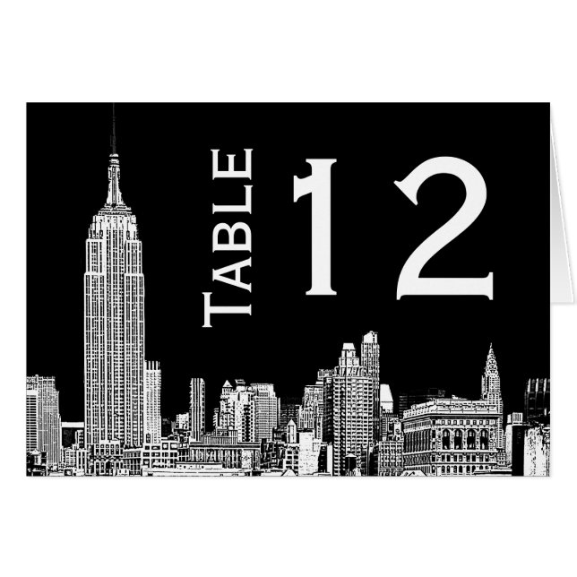 NYC Skyline 01 Etched Bordsnummer Card OBS Kort (Framsidan Horizontal)