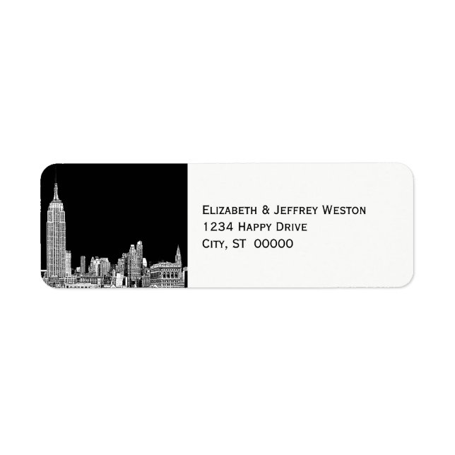 NYC Skyline 01 Etched DIY BG Address Label Returadress Etikett (Framsidan)