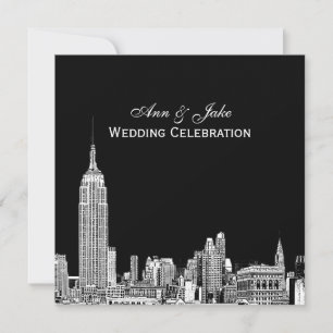 NYC Skyline 01 Etched DIY BG Färg SQ Bröllop Inbjudningar